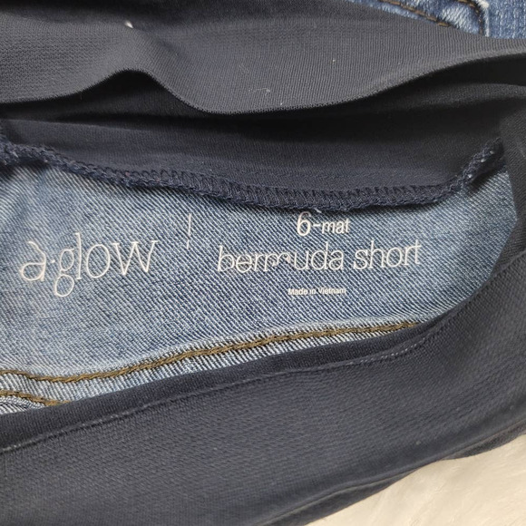 A-Glow Maternity Women's Distressed Rolled Hem Bermuda Denim Shorts 6 - Picture 3 of 4